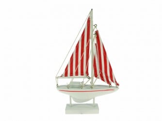 [A-015513] Zeilboot Rood/Wit Maritiem 23x14 cm