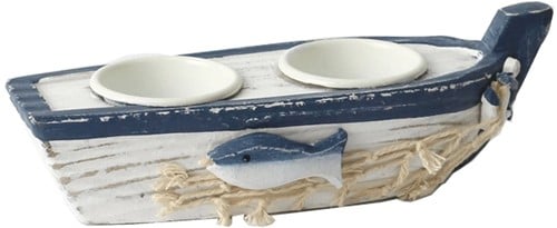 [A-015524] Maritiem Bootje 19cm voor 2 waxinelichtjes 