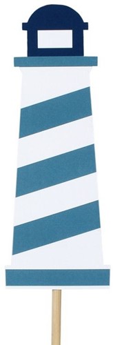 [A-015613] BIJSTEKER VUURTOREN HOUT 12X4,5cm +12cm STOK BLAUW 