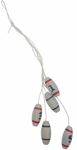 [A-018909] Maritiem hanger Trosje van 5 drijvers aan touw Drijvers