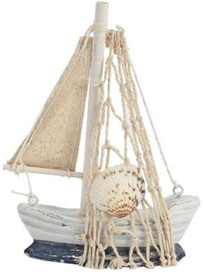 [A-024493] Zeilboot met Deco Schelp of Zeester Maritiem 11x9x2,2 cm