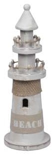 [A-025329] Houten Vuurtoren Wit/zand 8*25 cm Maritiem