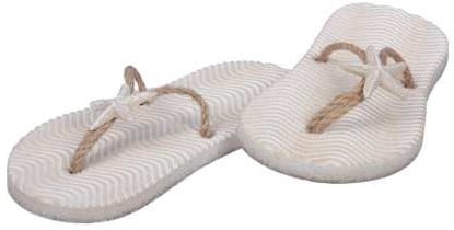 [A-025333] Houten slippers wit zand 8.5*17.5cm set Flipflops Maritiem zand/wit