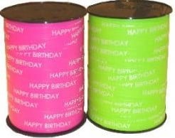[A-007014] Krullint Cadeaulint Happy Birthday Lime Groen 10 mm rol 250 meter