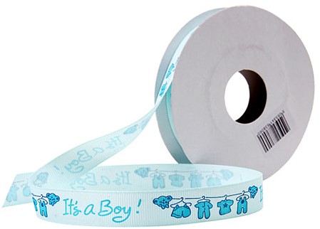 [A-017523] Lint Grosgrain Its a BOY met Kleertjes 16 mm rol 10 yard