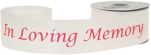 [A-017678] Poly Satijn lint In Loving Memory White herdenking 2 inch rol 50 yards