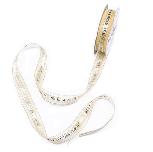 [A-017794] Lint Organza Best Wishes Creme 25 mm rol 5 meter