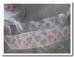 [A-018422] Lint Organza met Harten 24 Lichtroze 40 mm rol 20 m