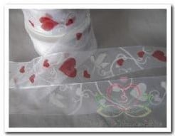 [A-018424] Lint Organza met draad Duiven met Harten 11 Wit 40 mm per meter