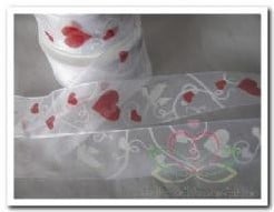 [A-018425] Lint Organza met draad Duiven met Harten 11 Wit 40 mm rol 20 m