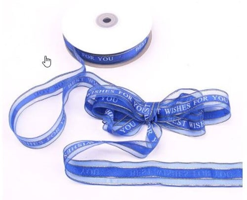 [A-021066] Lint Organza Best Wishes Blauw 25 mm rol 5 meter
