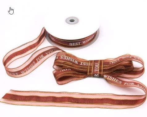 [A-021067] Lint Organza Best Wishes Caffee Bruin 25 mm rol 5 meter