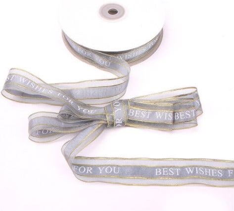 [A-021068] Lint Organza Best Wishes Lichtgrijs 25 mm rol 5 meter