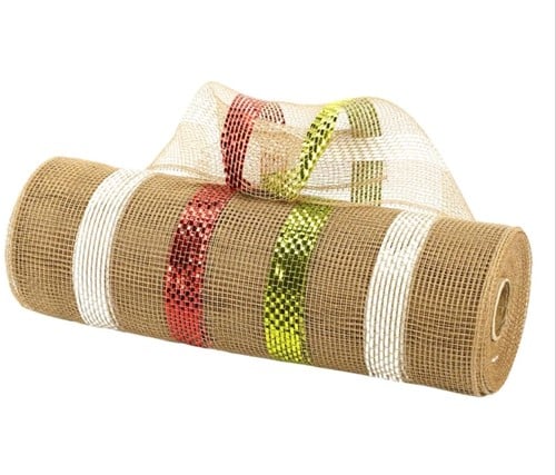 [A-022785] Decomesh Metallic Multi-stripes 04 26 cm rol 9 meter voor kransen en inpakken