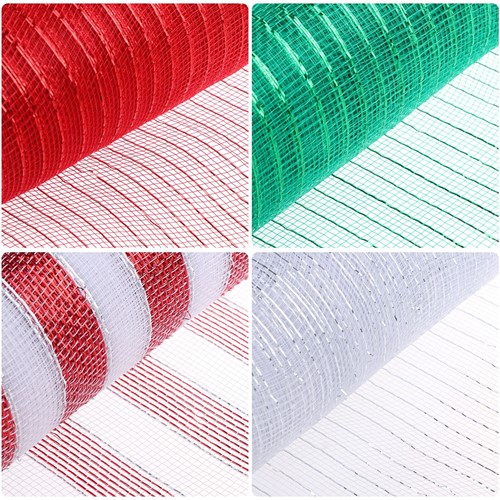 [A-022871] Decomesh Metallic Rood Wit streep 26 cm rol 9 meter voor kransen en inpakken
