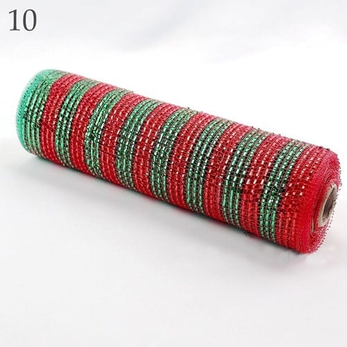 [A-022887] Decomesh Metallic 10 Rood Groen streep 26 cm rol 9 meter voor kransen en inpakken