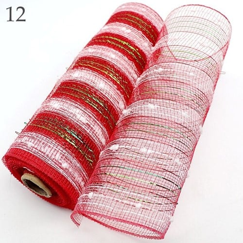 [A-022889] Decomesh Metallic 12 Rood Wit Groen draad 26 cm rol 9 meter voor kransen en inpakken