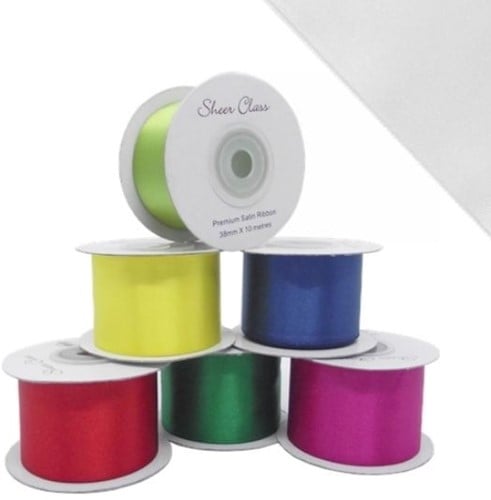 [A-024562] Dubbelsatijn lint Wit 38 mm rol 10 meter