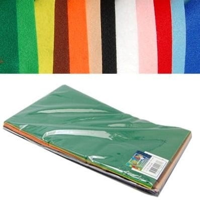 [A-024579] Viltlapjes Multicolor 20x30 cm 1mm dik per pak 12 stuks