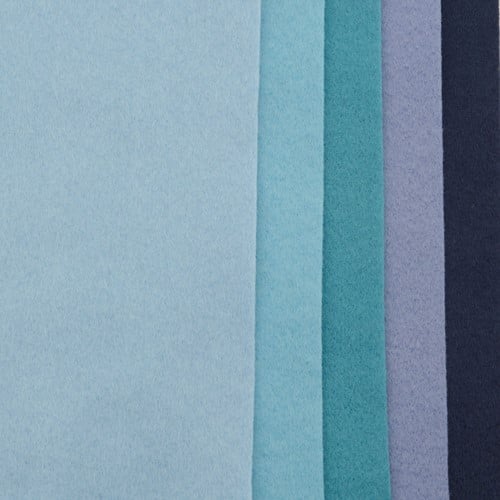 [A-024583] Viltlapjes Blauwtinten Kit 3 20x30 cm 1mm dik per pak 10 stuks