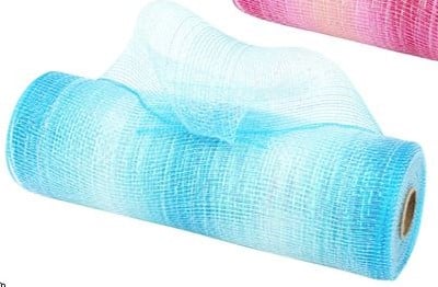 [A-024617] Decomesh Metallic Multi-stripes 01 Blue 26 cm rol 9 meter voor kransen en inpakken