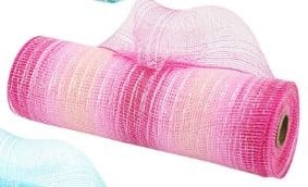 [A-024618] Decomesh Metallic Multi-stripes 02 Cerise 26 cm rol 9 meter voor kransen en inpakken