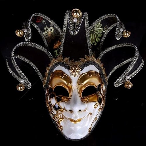[A-025347] Handgemaakt Venetiaans masker Nar, Joker ZwartGoud Schitterende kwaliteit Full face mask
