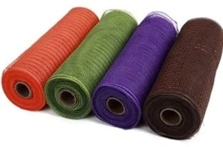 [A-025388] Decomesh Metallic Set Oranje Groen Paars Bruin 26 cm rol 9 meter 4 rollen voor kransen en inpakken