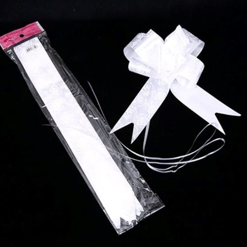 [A-025779] Poly Ribbon Strik met roospatroon Wit 10 stuks 50 mm 