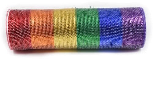 [A-027393] Decomesh Metallic Regenboog Rainbow 26 cm rol 9 meter voor kransen en inpakken