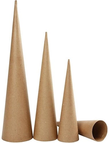 [A-016510] Kegel Kerstboom Papiermache set 3 hoge kegels h30-40-50 cm