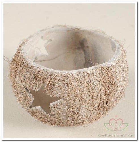 [A-008217] Kokosnoot met open sterren Whitewash zak 5 stuks