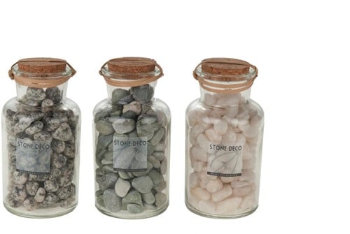[A-010798] Natural stone set 3 glazen potten decoratiesteen 