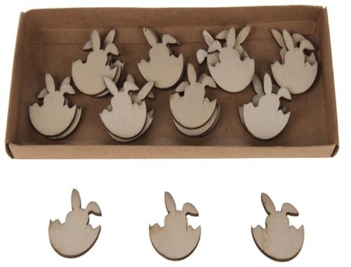 [A-011099] Houten Konijntjes in Ei Carved 8 cm 20 stuks