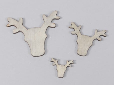 [A-012693] Houten Rendierkop Grijs 3/5/7 cm 20 stuks