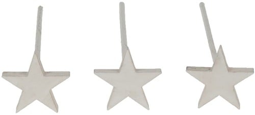 [A-012863] Houten Sterren Wit op steker plat 5 cm