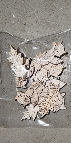 [A-012919] Houten Vosjes en Bladeren 1,5–2 cm en 2–3/4 cm 12 stuks