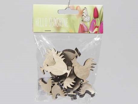 [A-013138] Houten Kippen Haantjes 12 stuks