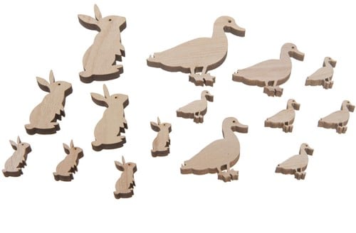 [A-013514] Houten Eendjes en Haasjes 16 stuks