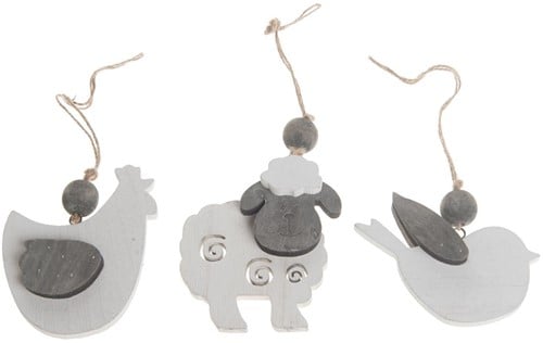 [A-013516] Houten hanger Boerderijdieren Schaapje Vogel Kip 10-12 cm