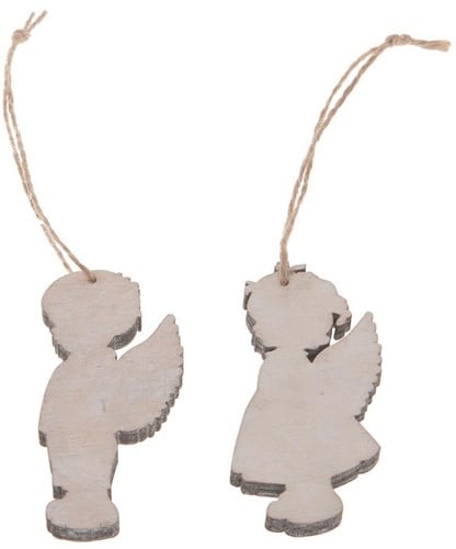 [A-014082] Houten Engeltjes Jongen Meisje 7,5 cm 6 stuks
