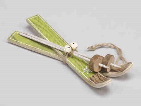 [A-014188] Houten Skieën Skiset Groen hanger 17 cm