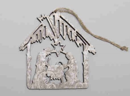 [A-014193] Houten Xmas Hanger Kersttafereel 11 cm 4 stuks set