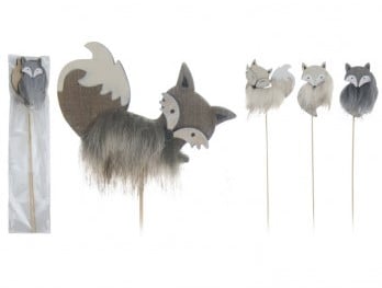 [A-014801] Houten Vosjes met bontje assorti 2 stuks