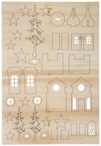 [A-014819] Houten bouwset Kerstkerk miniatuur kerstdorp 37 delen 1 zakje