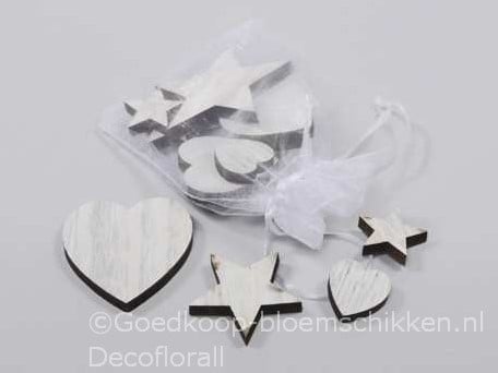 [A-016079] Houten decoratie Hart en Sterren 12 stuks