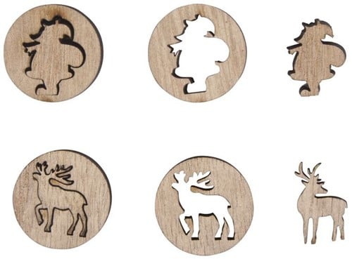 [A-016512] Houten Strooideco Rendier + Santa 27 mm Ø 24 stuks