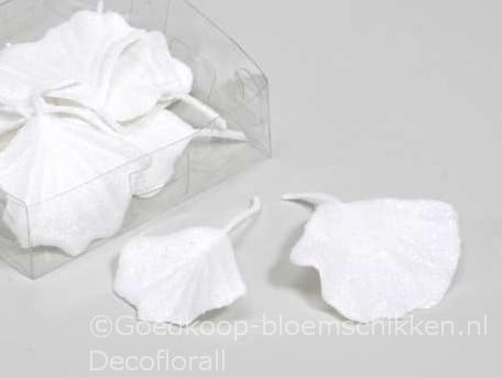[A-016542] Ginkgo Biloba blad glitter Wit 16 stuks