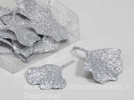 [A-016543] Ginkgo Biloba blad glitter Zilver 16 stuks