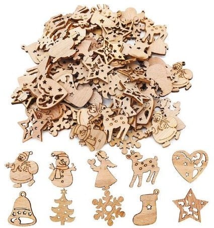 [A-019368] Houten Kerst Winterfiguurtjes mix 50 stuks met Sneeuwman